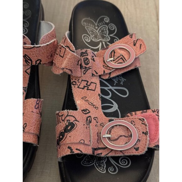 Alegria Red Pink Scribble Leather Slide Sandals Adjustable Straps  Size 38 - Picture 6 of 7